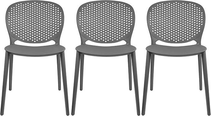 2xhome Set of 3 Patio Dining Chairs | Modern Stackable Outdoor Pool Side Chair | Weather Resistant Plastic for Yard, Porch, Balcony, Kitchen, Gray by 2xhome