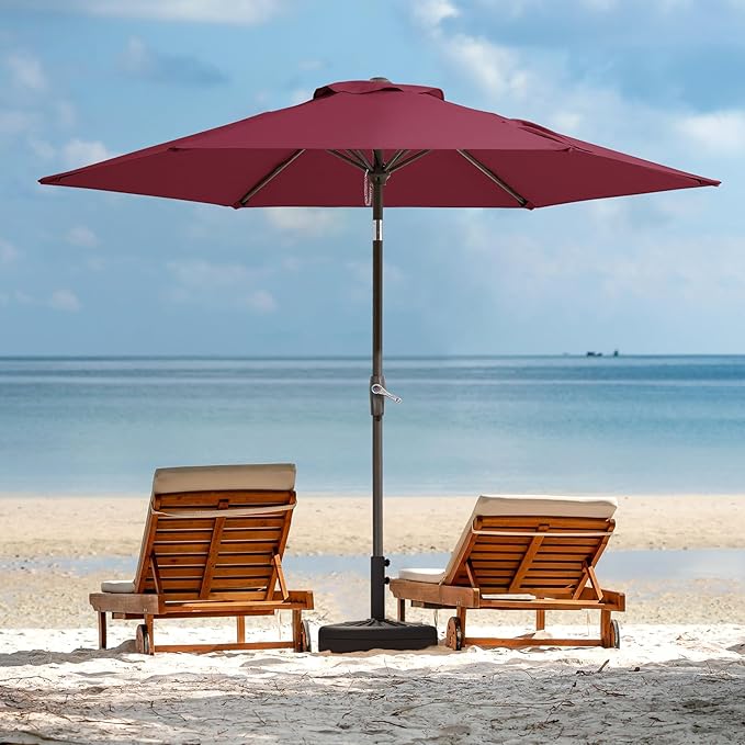 JEAREY 7.5FT Patio Umbrella Market Table Umbrella with 6 Sturdy Ribs, Push Button Tilt/Crank Outdoor Umbrella for Garden, Deck, Backyard, Pool and Beach,Burgundy - Image 7