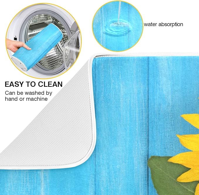 ALAZA Sunflower Yellow On Blue Wooden Dish Drying Mat - Image 2