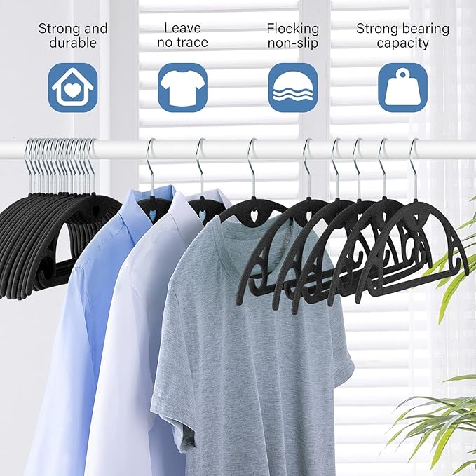 IEOKE Velvet Hangers 50 Pack: Felt Clothes Hangers Heavy Duty Shirt Sweater - Image 2