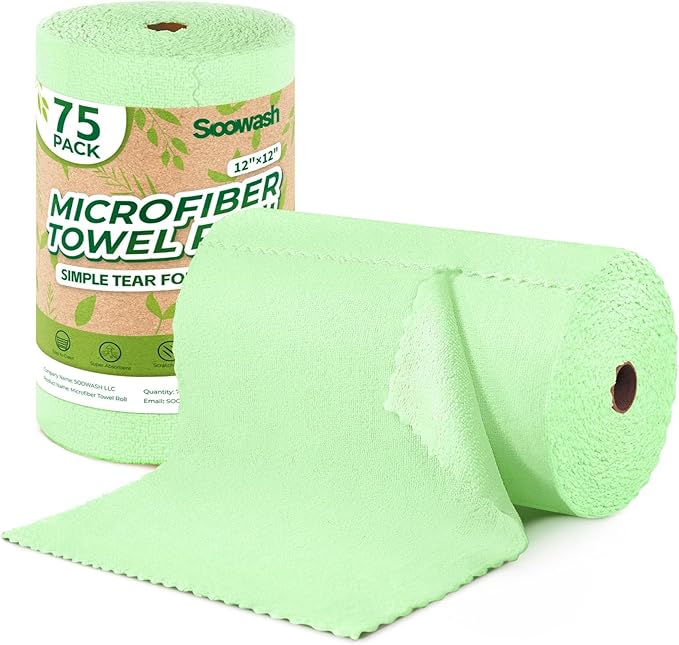 Microfiber Cleaning Cloths Roll, 75 Pack Tear Away Microfiber Towels Roll by SOOWASH