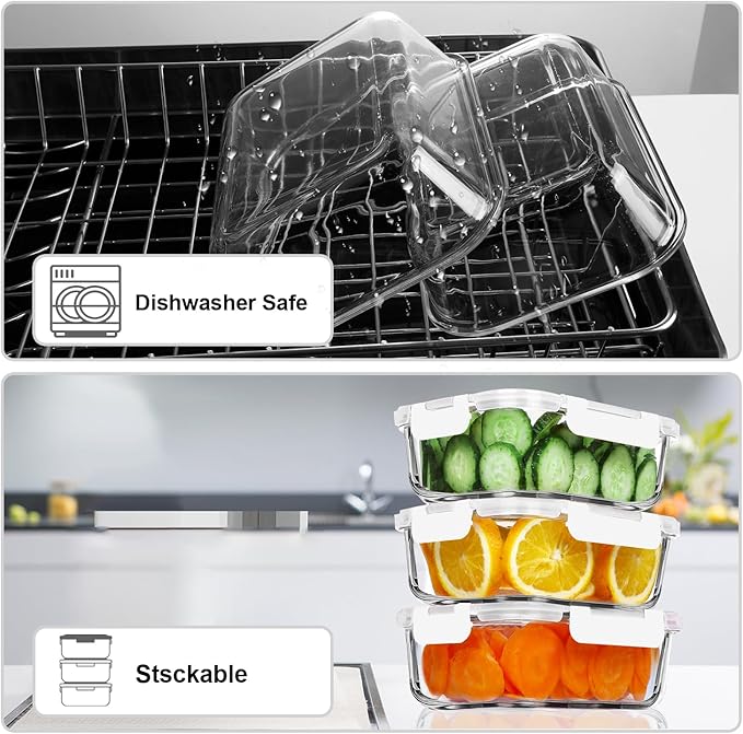VERONES 5 Pack 36 OZ Glass Meal Prep Containers, Airtight Glass Lunch - Image 4