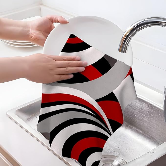 Red Black Grey White Kitchen Dish Towels Set of 4, Soft Absorbent Modern - Image 3