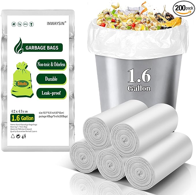 1.6 Gallon Small Biodegradable Trash Bags by Inwaysin