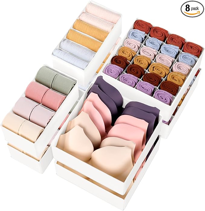 Criusia Underwear Sock Drawer Organizer Dividers 8 Set, Foldable Dresser Closet by Criusia