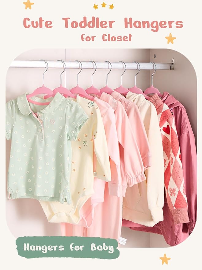 HOUSE DAY 11 Inch Velvet Baby Hangers 50 Pack Lt-Pink, Premium Kids Hangers - Image 2