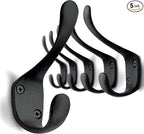 5 Pack Decorative Cast Iron Heavy Duty Double Hooks, Wall Mounted Coat Hooks by Ambipolar