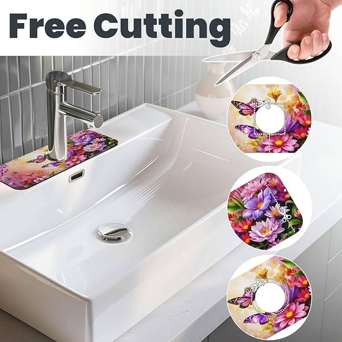 Pink butterfly flower Kitchen sink faucet pad, strong water absorption - Image 3