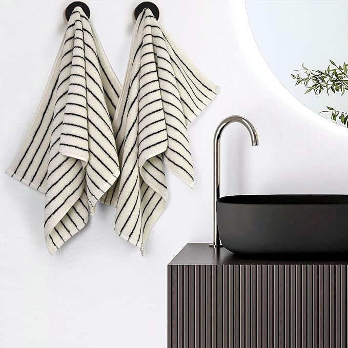 Jacquotha Black and White Striped Hand Towels - Image 3
