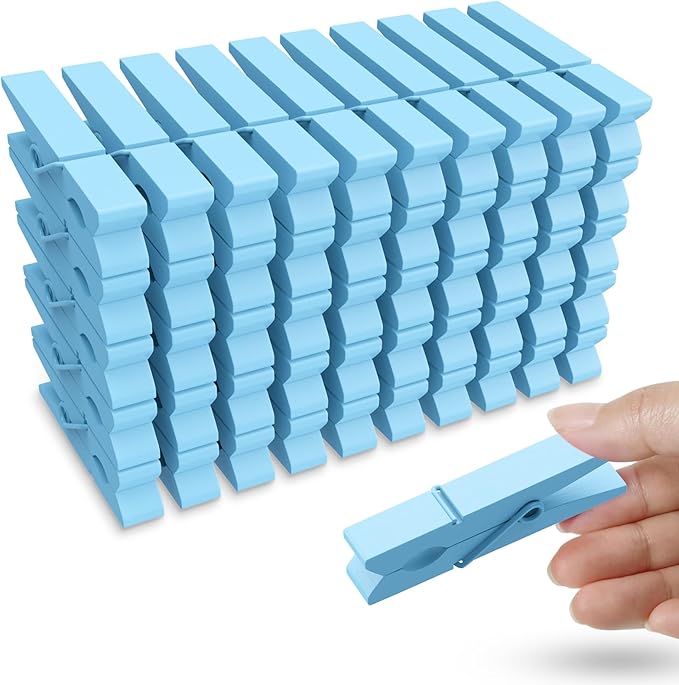 50PCS Colored Wooden Clothespins, 2.9inch Blue Clothes Pins by HONGYUTAI