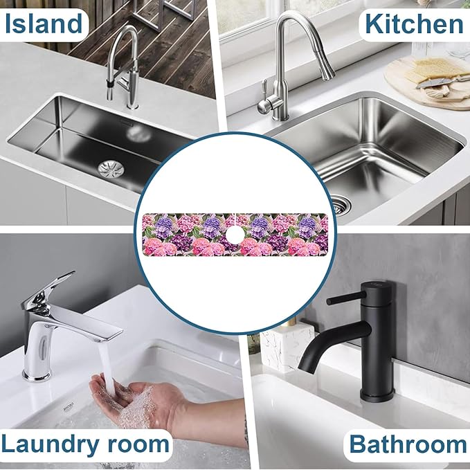 Colorful Hydrangea Kitchen Sink Splash Guard Faucet Mat Purple Pink Hydrangea - Image 7