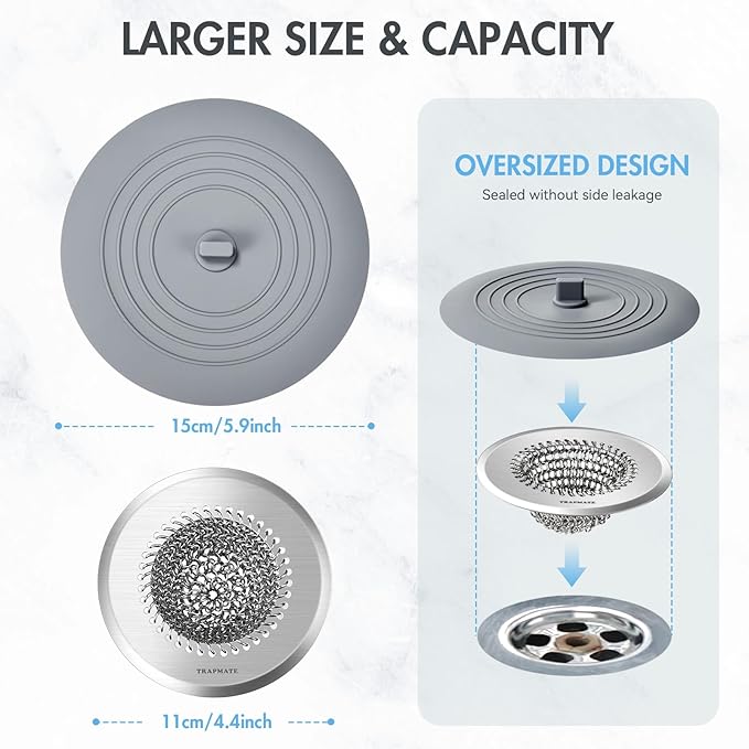 TRAPMATE Tub Stopper, Reversible Bathtub Drain Hair Catcher & Stopper, Ultra - Image 3
