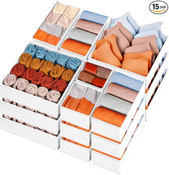 Criusia Closet Drawer Organizer Clothes, 15 Pack White Dresser Organizer by Criusia