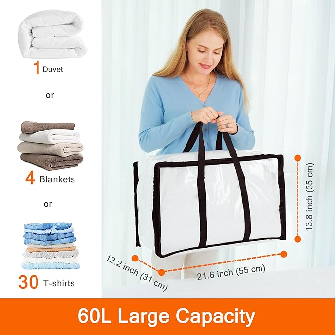 Vieshful 7 Pack Clear Comforter Storage Bag, 60L Clothes Storage Bag - Image 3