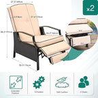 YITAHOME Outdoor Recliner Chair, 2-Piece Patio Adjustable Wicker Reclining Lounge Chairs, Dual-use Rattan Furniture Set with Soft Thick Cushions, Extended Footrest, Flip Back, Brown & Beige - Image 5