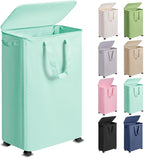 Slim Laundry Hamper with Lid and Wheels, Small Rolling Laundry Basket with by Vincona