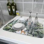 Pine Tree Dish Drying Mat for Kitchen Counter 18x24 Inch Forest Deer Absorbent - Image 6