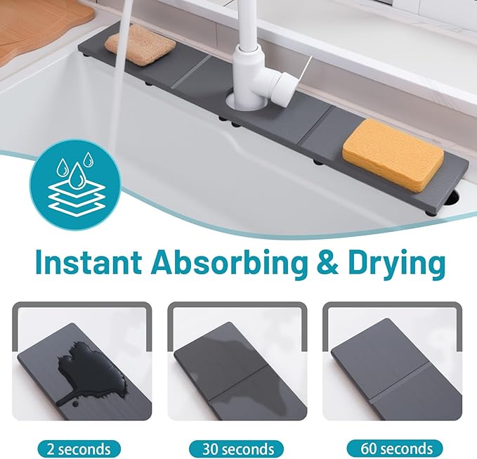 Fast Drying Faucet Mat for Kitchen Sink, Water Absorbent Diatomite Stone Sink - Image 3