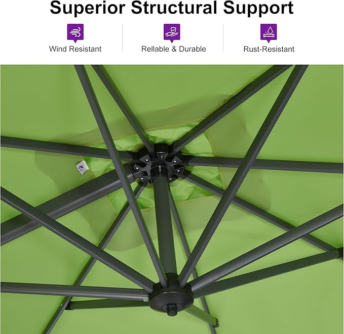 PURPLE LEAF 8 Feet Square Cantilever Umbrella Patio Umbrella with Base Outdoor Umbrella Aluminum Offset with 360-degree Rotation for Garden Deck Pool Patio Apple Green - Image 3
