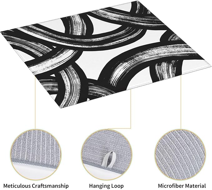 Black and White Abstract Curved Dish Drying Mats, Absorbent Microfiber Modern - Image 7