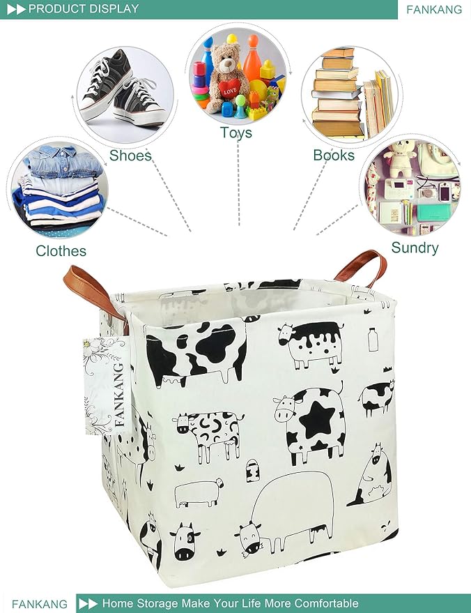 FANKANG Square Nursery Hamper Storage Bins Canvas Laundry Basket Foldable - Image 8