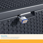 Suncast Outdoor Storage Box - 73 Gallon Cyberspace Resin Wicker Deck Box with Lockable Lid, Outdoor Storage Bin for Patio Cushions, Shoes, Pool & Garden Gear, Made in USA - Image 5