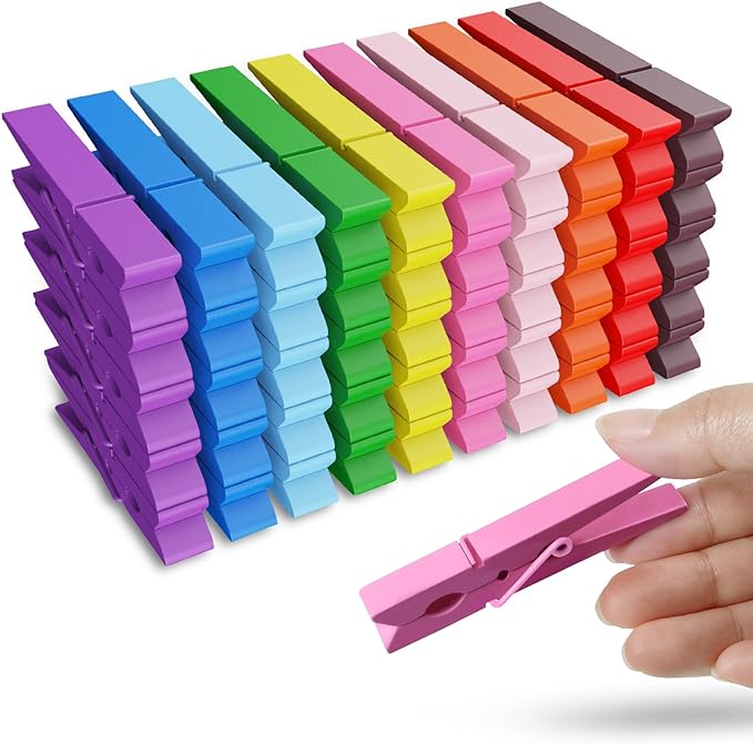 50PCS Colored Wooden Clothespins, 2.9inch 10 Color Clothes Pins by HONGYUTAI