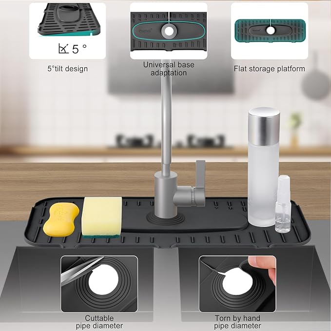 Upgraded Version Silicone Faucet Mat, Kingmall Kitchen Faucet Mat Silicone - Image 5