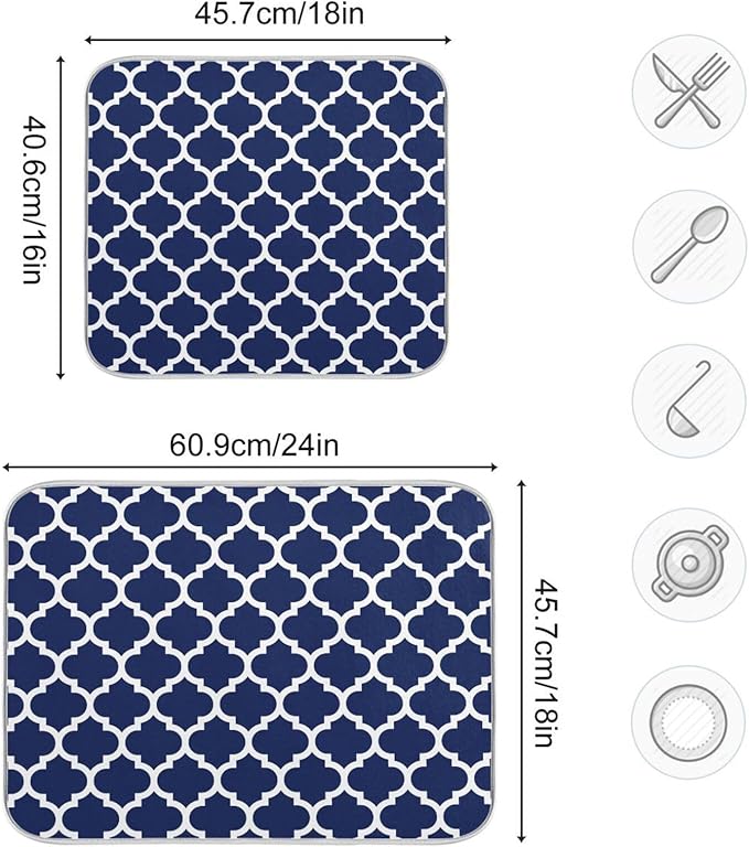 Navy Blue Trellis Lattice Dish Drying Mat - Image 3