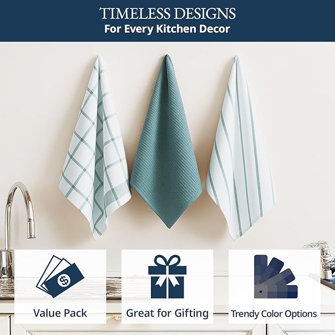 LANE LINEN Kitchen Towels & Dishcloths Set of 12-100% Cotton, Quick-Drying 18” - Image 4