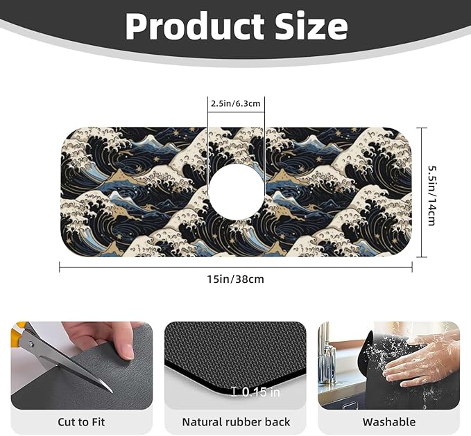 Japanese Wave Black 15" X 5.5" Kitchen Sink Splash Guard Faucet Faucet Guard - Image 2