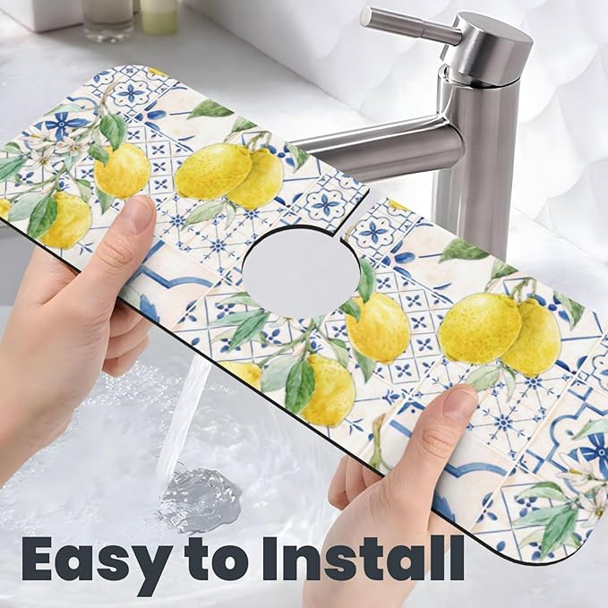 Lemon Mexican Blue Tilt Kitchen Sink Splash Guard Faucet Mat 1 Pcs, Absorbent - Image 6