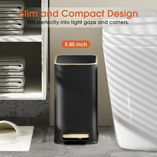 Small Bathroom Trash Can with Lid Soft Close, 5L / 1.3 Gallon Slim Garbage Can - Image 2