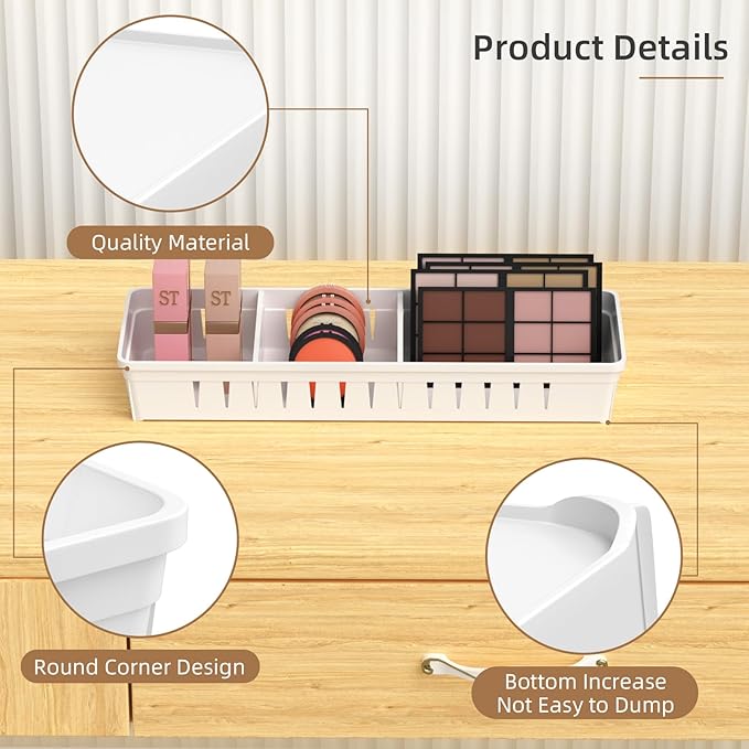 Desk Drawer Organizer Tray 4 PCS Plastic Office Drawer Organizer Bins Junk - Image 7