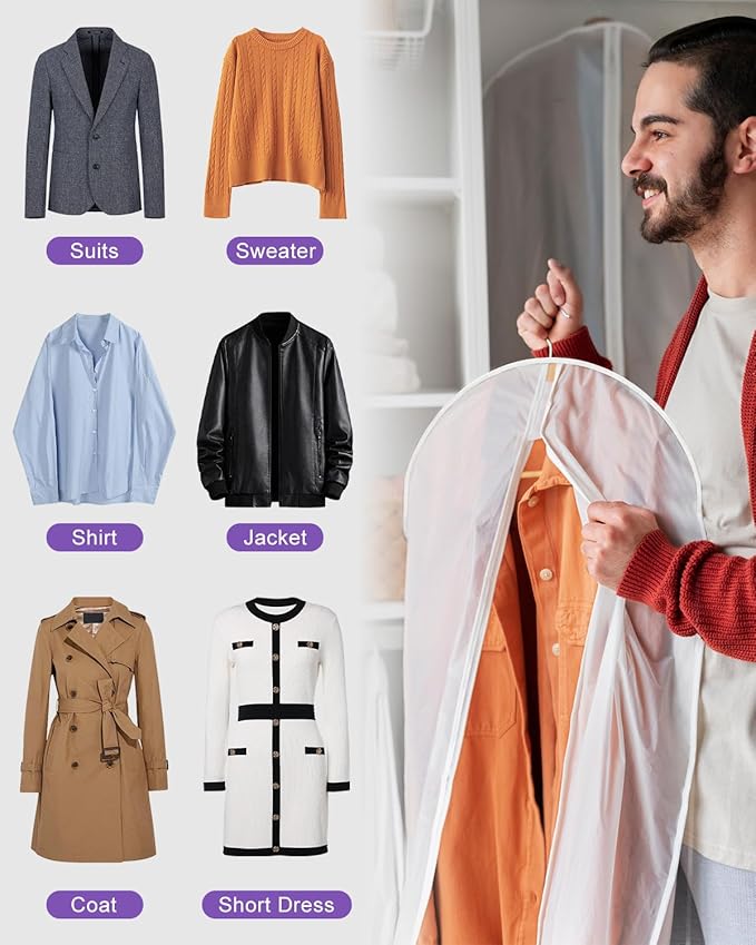 Clear Garment Bags for Hanging Clothes 12 Packs Suit Bags for Closet Storage - Image 6