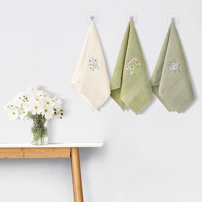 3 Pcs Daisy Floral Hand Towels Daisy Flowers Boho Bathroom Decor 14x29 Inch - Image 3