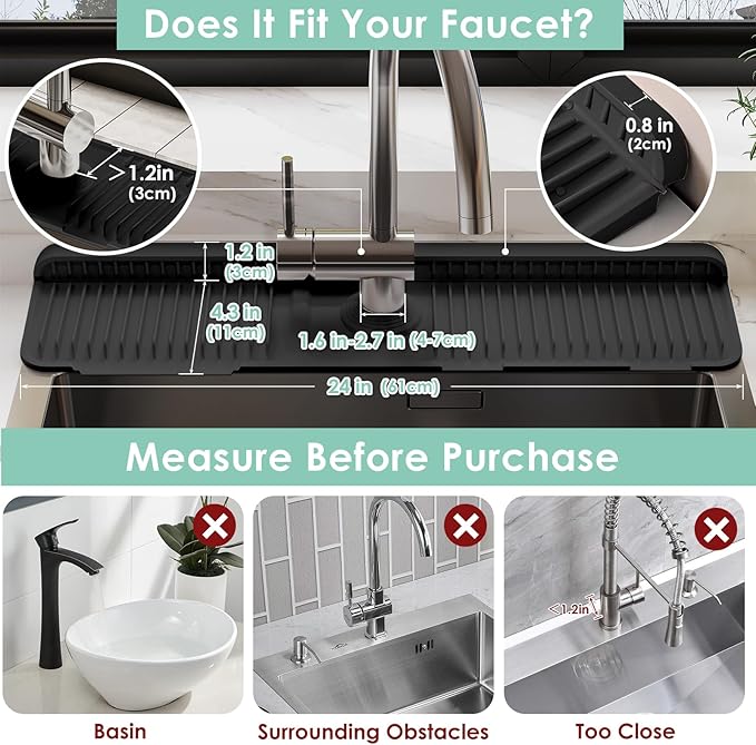 24 Inch Silicone Faucet Mat for Kitchen Sink Splash Guard - Image 2