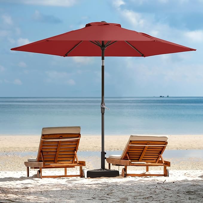 JEAREY 7.5FT Patio Umbrella Outdoor Market Umbrella with 6 Sturdy Ribs, Push Button Tilt/Crank Table Umbrella for Garden, Deck, Backyard and Pool, Red - Image 9