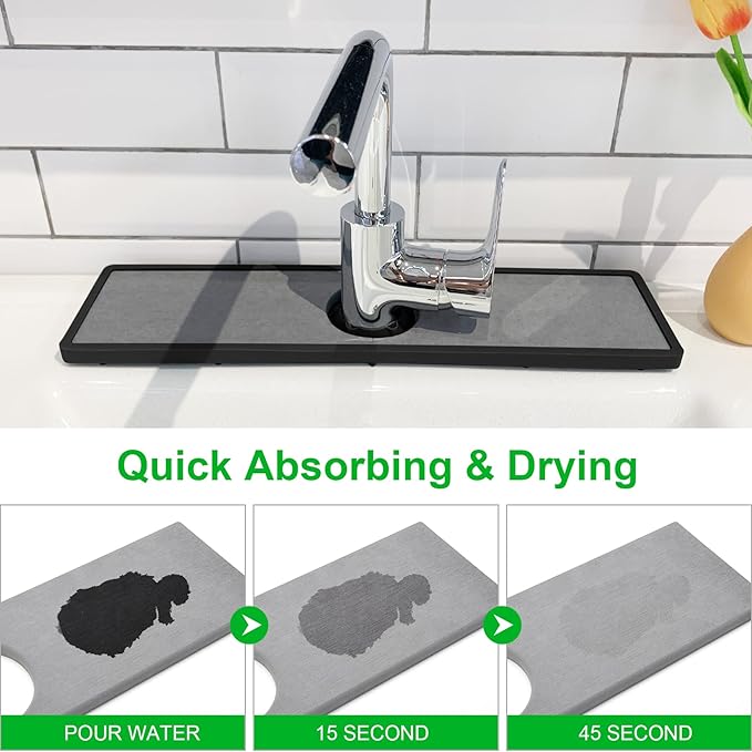 Gosmol Faucet mat for Kitchen Sink, Silicone & Stone Drying Mat for Kitchen Sink - Image 2