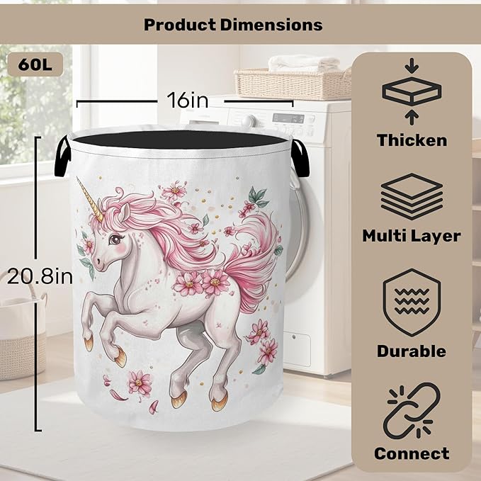 Unicorn Pink Foldable Canvas Laundry Basket - Image 2