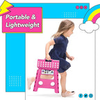 Delxo Folding Step Stool, 13 inch Non-Slip Foldable Stools for Kids & Adults Up to 300 LBS, Step Stool with Handle, Lightweight for Kitchen, Bathroom, Bedroom, Garden, Rose Pink, 1PC - Image 3