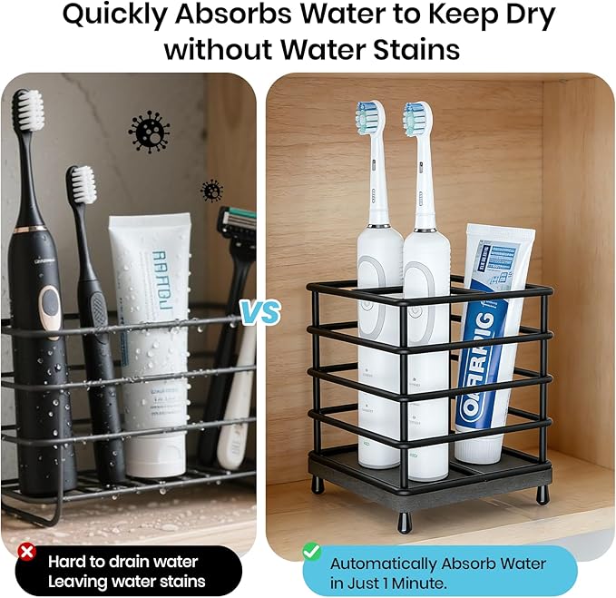 BOTEMY Toothbrush Holders with Quick Drying Mat—Black Toothbrush and Toothpaste - Image 5