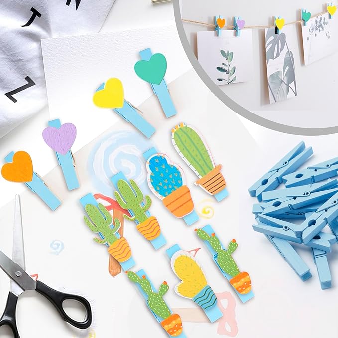 50PCS Colored Wooden Clothespins, 2.9inch Blue Clothes Pins - Image 5
