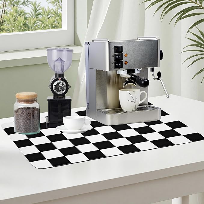 Coffee Mat Checkered Dish Drying Pad - Image 7