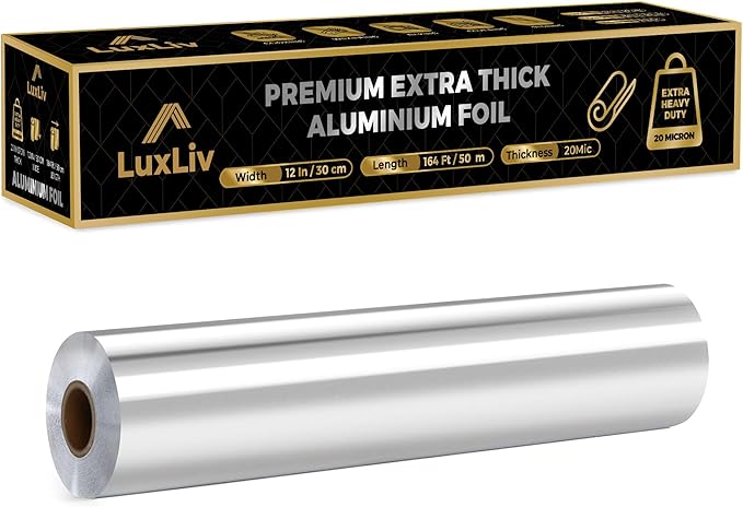 Aluminum Heavy Duty Tin Foil Roll – 12 inch wide x164 ft Length, 161 sq ft – by LuxLiv