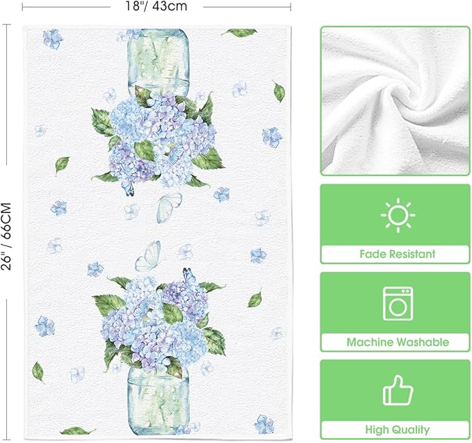 Artoid Mode Blue Hydrangea Motto Spring Kitchen Towels Dish Towels, 18x26 Inch - Image 6