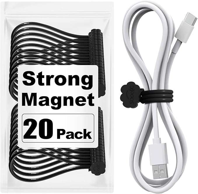 SOOOEC Black Magnetic Cable Ties, 20 Pack 7.2" Magnetic Cord Ties Cute Cloud by SOOOEC