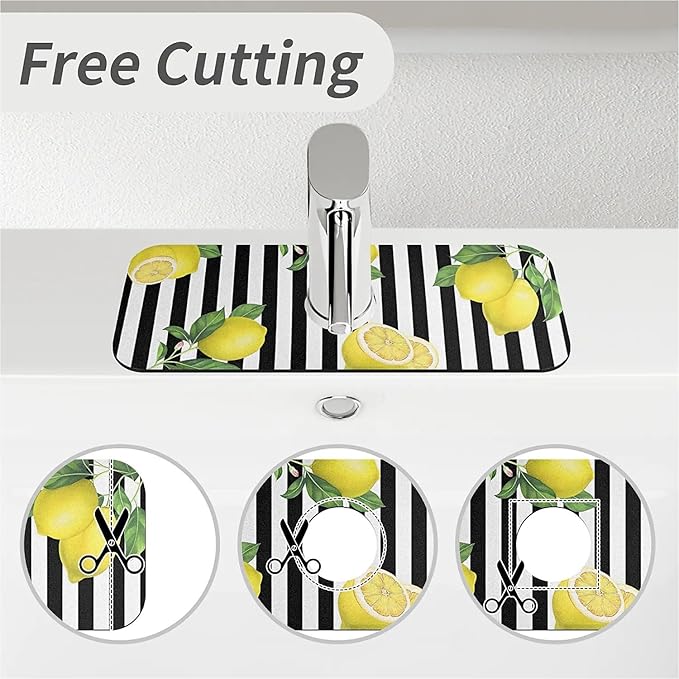 Kitchen Sink Splash Guard，Lemon-and stripes Faucet Mat Sink Gadgets-Super - Image 5
