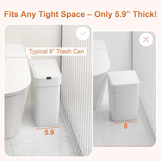 9L/2.4Gal Touchless Bathroom Trash Can, 0.2s Motion Sensor Auto-Close, IPX5 - Image 3
