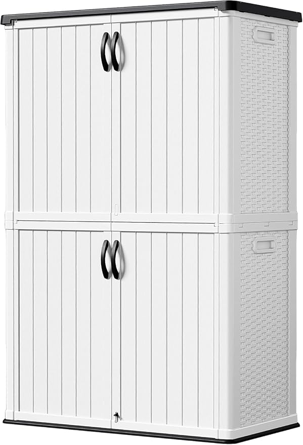 Devoko 50 Cu Ft Outdoor Storage Cabinet - Waterproof Vertical Shed for Patio, Garden & Deck, Heavy-Duty Tool Storage Box for Cushions, Accessories & Equipment, Durable & Weather-Resistant (White) by DEVOKO